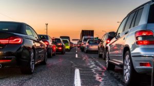 traffic jam on a highway during dusk